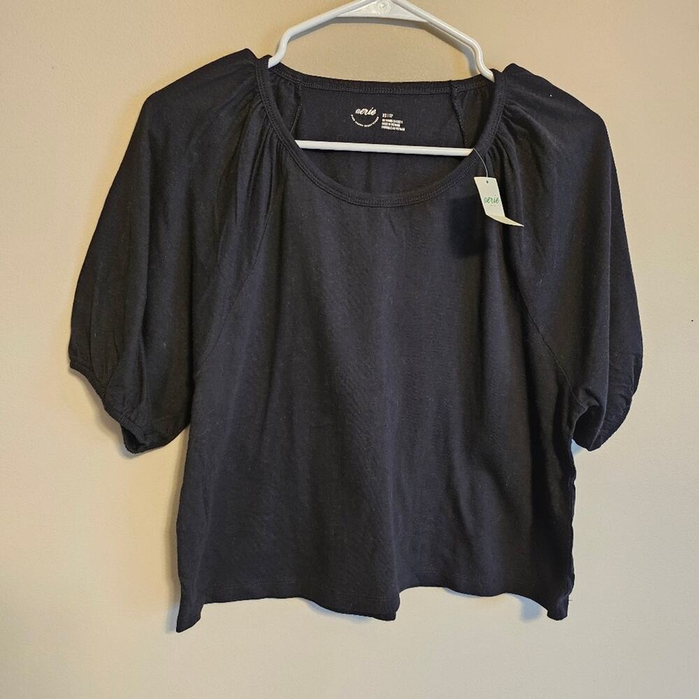 Aerie Black Bubble Sleeve T Shirt XS NWT